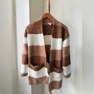 Nine West NWOT Brown & White Stripped Open Cardigan Sweater Women’s Size M
